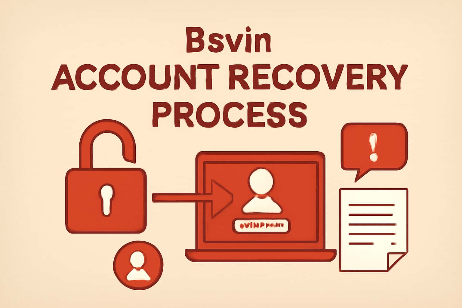 An informational display about the Bsvin Account Recovery Process with relevant elements in #c4181a color scheme.