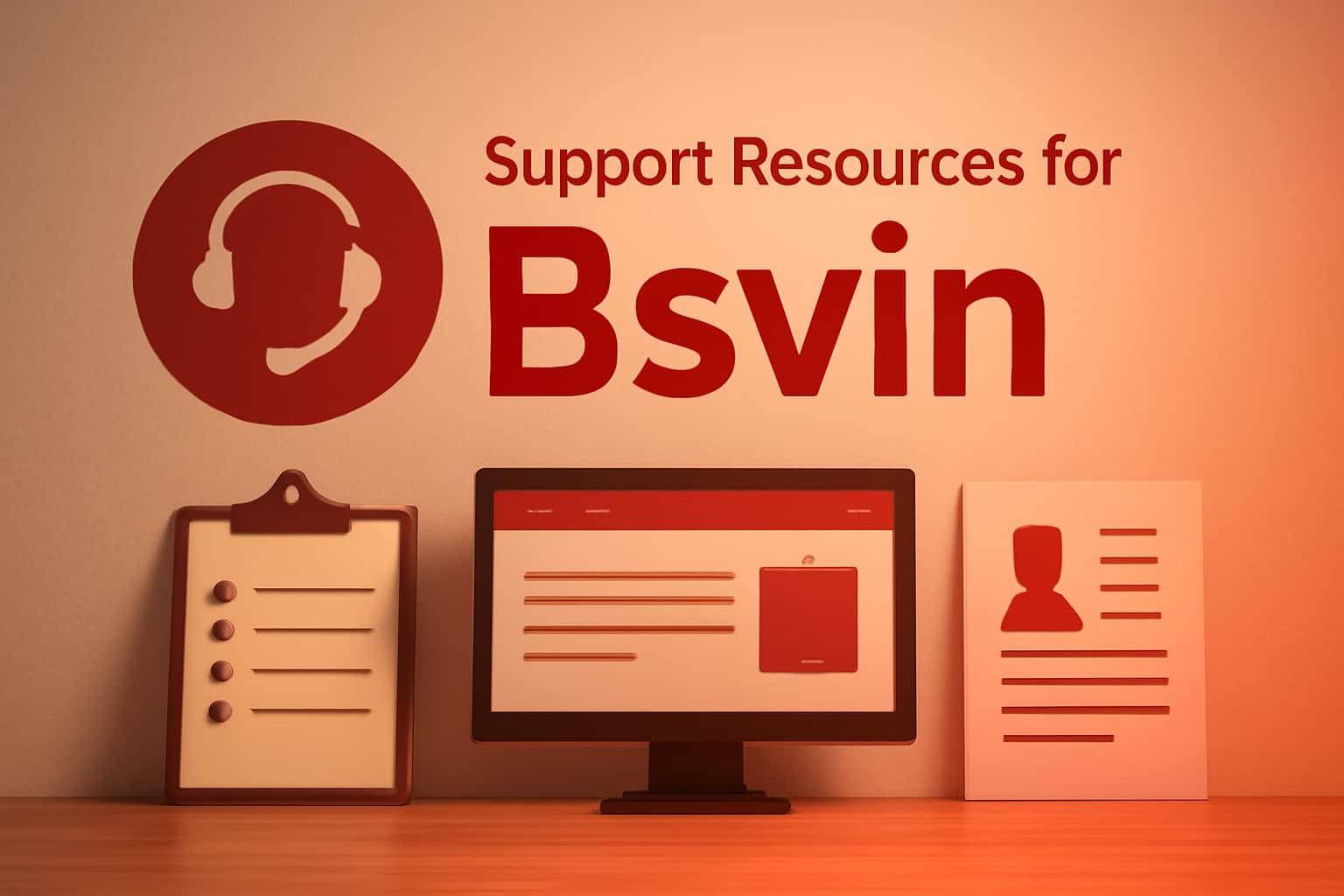 A futuristic illustration showcasing support resources for Bsvin with the title displayed.