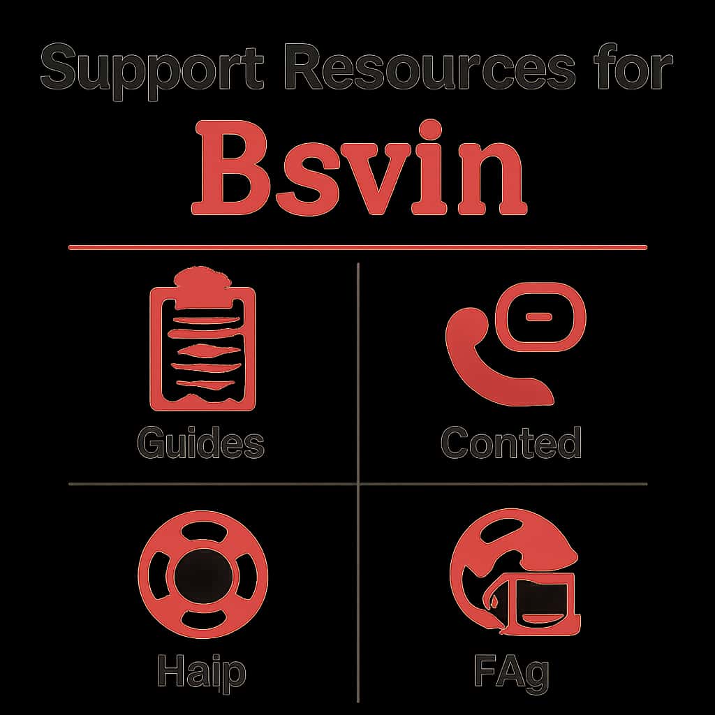 An educational diagram outlining how to access Bsvin support.